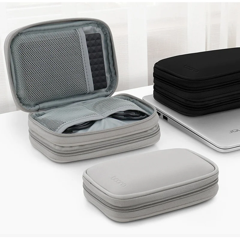 2023 Portable PU Mobile HDD Storage Bags Digital Accessories Organizer Double Layer Waterpfoof Small Storage Pouch Charger Bags