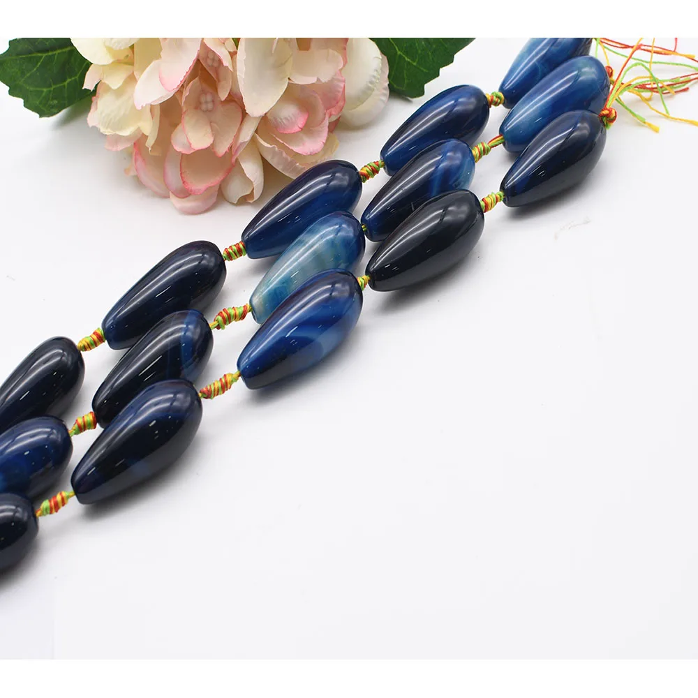 48x21mm Natural water drop Enchanting blue stripe Agate stone beads For DIY Bracelet Necklace Jewelry Making Strand 15