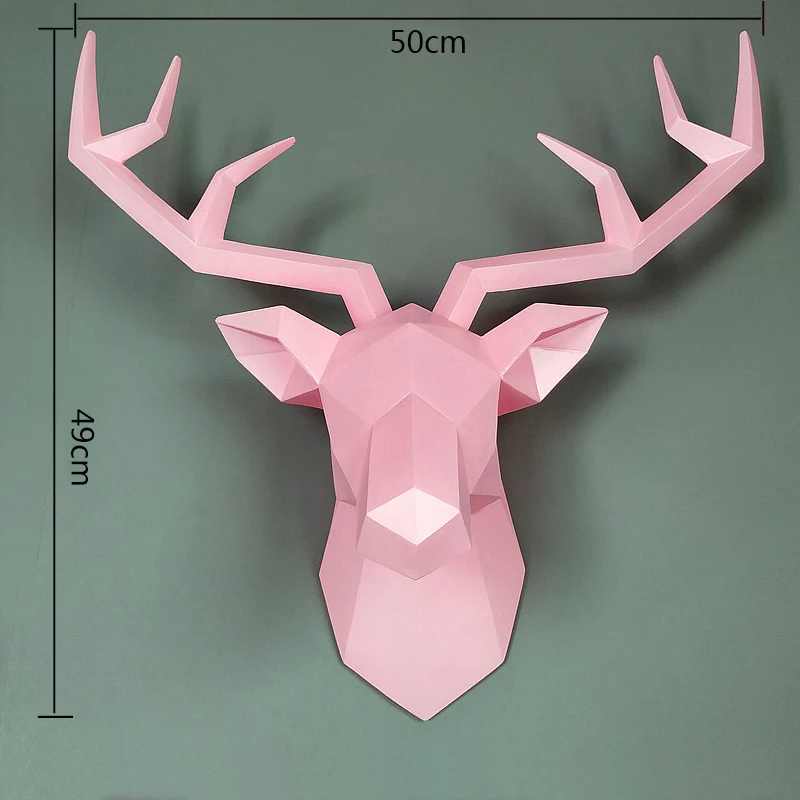 3D Herten Hoofd Standbeeld Decor Abstracte Sculptuur Home Decoratie Accessoires 50X49X20Cm Woonkamer Muur Grote elanden Standbeelden Decoraties