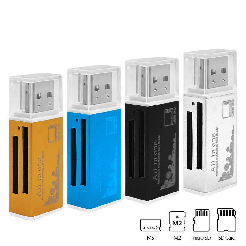 Adaptador de lector de tarjetas de memoria Micro USB 2,0, multifunción, todo en 1, para Micro SD, SDHC, TF, M2, MMC, MS PRO DUO