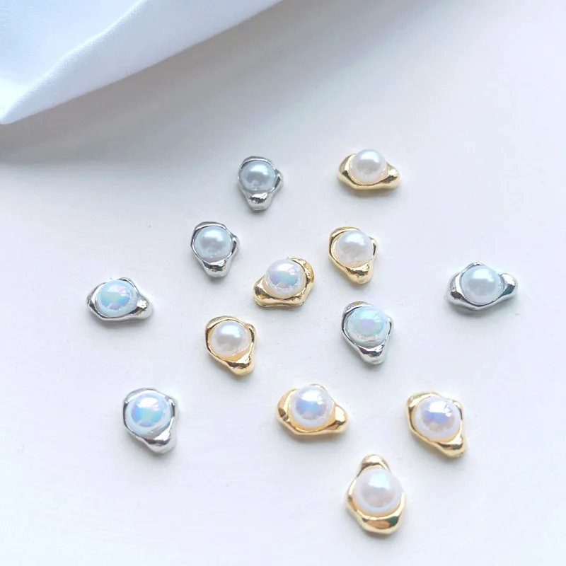 10Pcs Baroque Nail Art Accessories AB Pearl Irregular Alloy Flatback Nail 3D Stickers Jewelry For Manicure Japnaese Charms