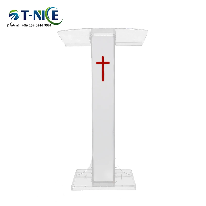 

2024 Cheap Lectern Custom Logo Podium With Colorful Light Auditorium Church Podium Small Platform Commercial Furniture