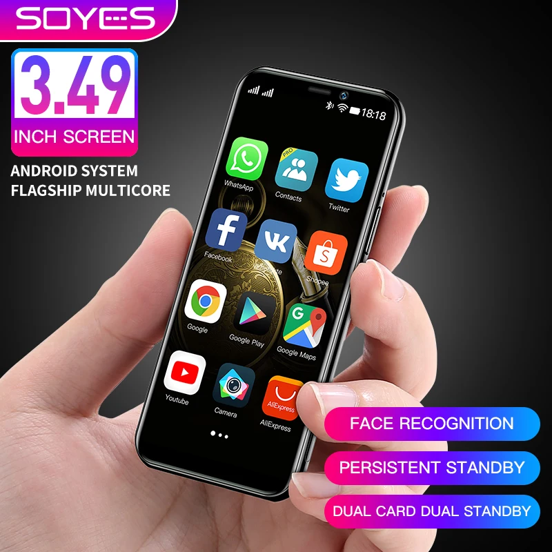 Soyes S10H 슈퍼 미니 스마트폰, RAM 3GB ROM 64GB, 안드로이드 9.0 지원, 구글 플레이 스토어, 초박형 학생 카드 휴대폰