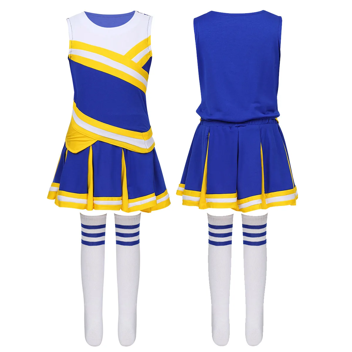 

Kids Sleeveless Tops with Pleated Skirt Socks Outfit Stage Performance Jazz Dance Costume School Girls Cheerleading Uniform