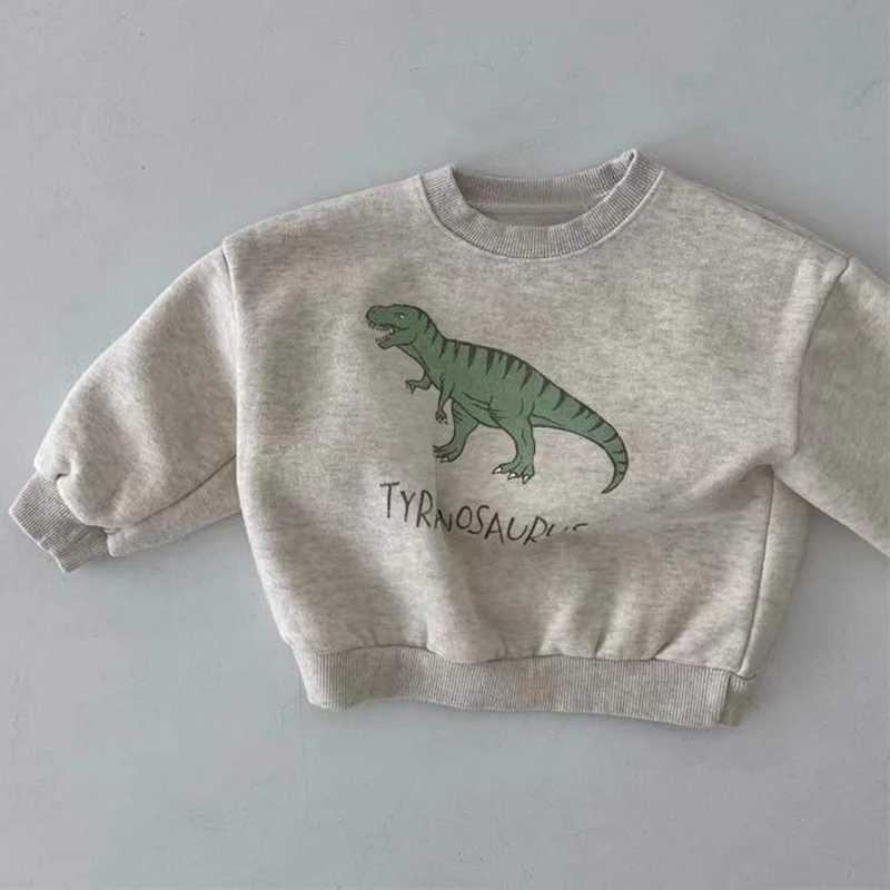 Spring Boys Dinosaur Pullover Autumn Baby Girls Sweater Shirt With Fleece Warm Long Sleeve Tops Kids Clothing Dinosaur Hoodies