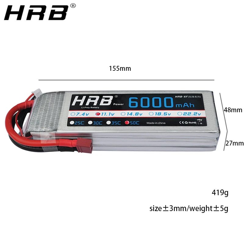 1 قطعة HRB يبو 3S بطارية 11.1 فولت 6000 مللي أمبير 50C XT60 XT90 XT90-S عمداء T EC5 أنثى هليكوبتر طائرة سيارة قارب RC أجزاء