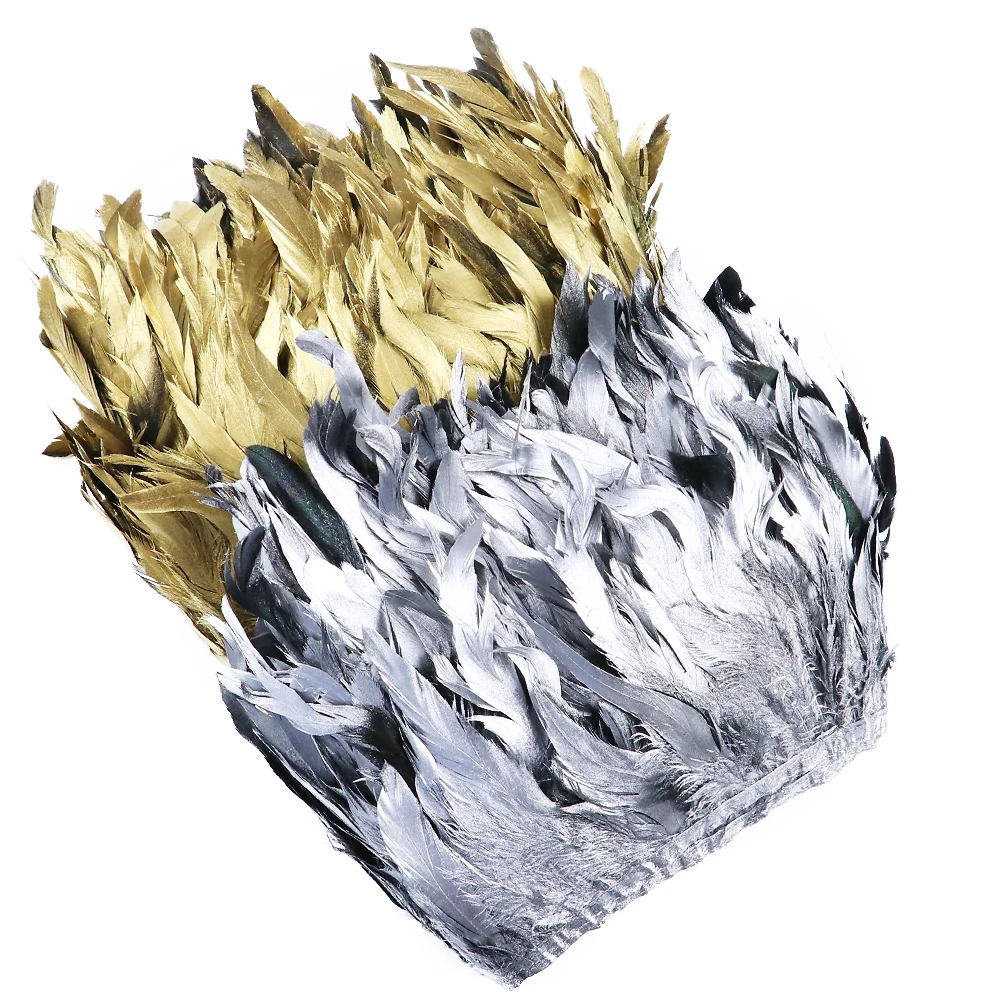 1 m Elegant Gold Rooster Feather Trim 15-20cm Natural Feathers for DIY Wedding Plumes Dress/Skirt Sewing Accessories Ribbon