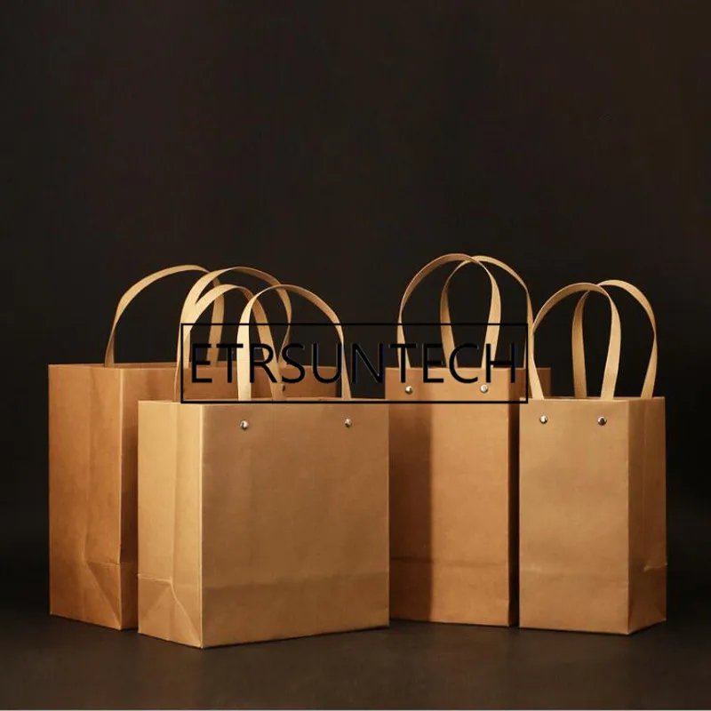 100pcs Kraft Paper Bag With Handles for Wedding Party Fashionable Tea Caddy Package Gifts Multifunction Wholesale