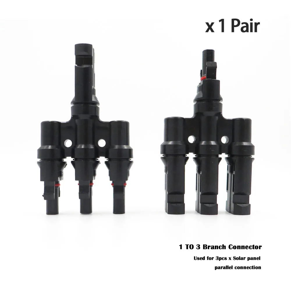 1pair x PV T Branch parallel connection 30A 1000V Electrical PV Connector Photovoltaic 2pcs solar Panel Cable Wire Connect 3T 4T