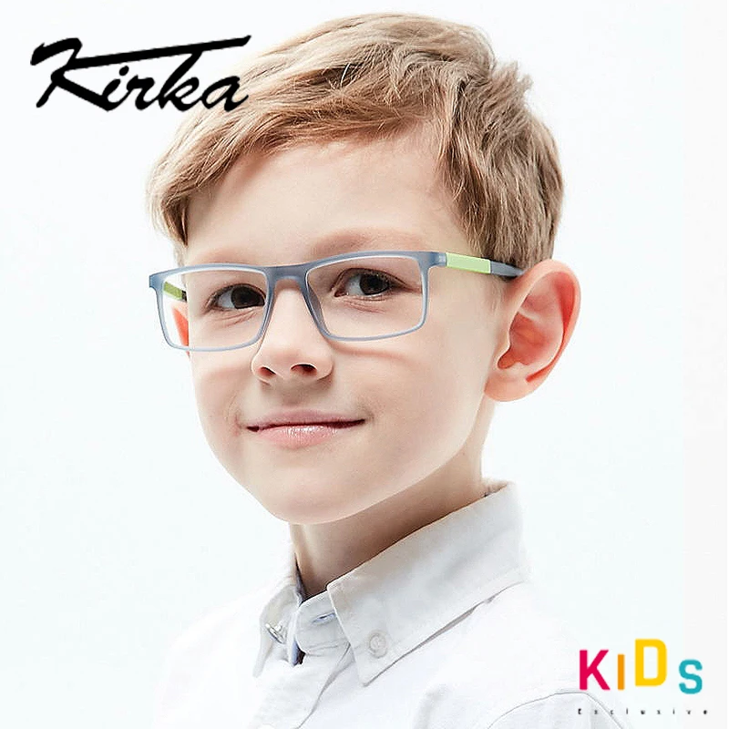 Kirka Kids Glasses TR90 Flexible Eyeglass Frames Children Optical Frame Kids Grey Children Glasses For 6-10 Suqare  MB02-05