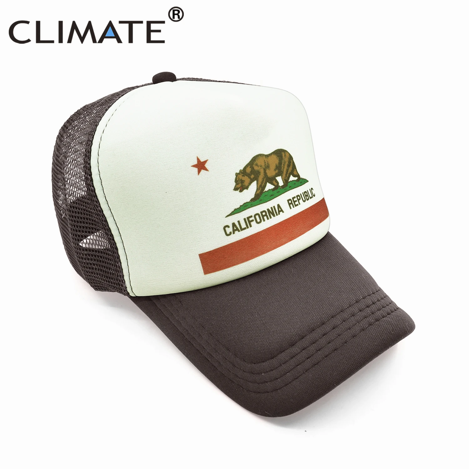 CLIMATE California Cap Male Man Men Hat Bear California Flag Trucker Cap Hip Hop Hat Cap Cool Summer Mesh Man Dad Cap Adult Kids