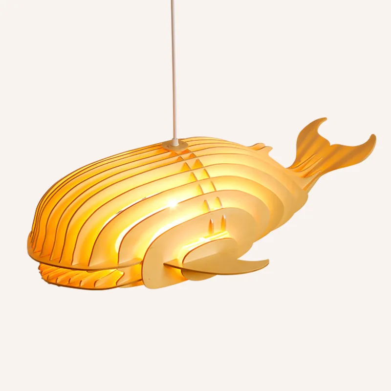 

Solid Wood Fish Cute Dolphin Pendant Lights Whale For Kid's Room Fish Light For Children's Room Japanese Pendnat Light