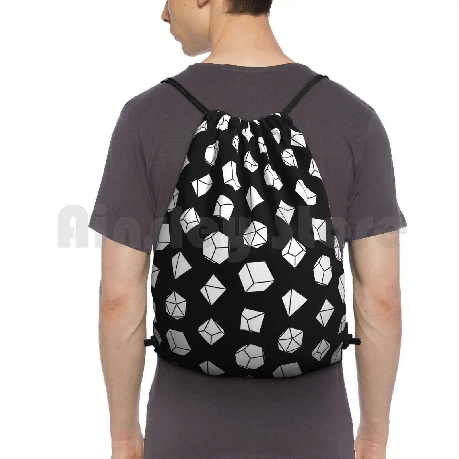 White Dice To Break The Ice Backpack Drawstring Bag Riding Climbing Gym Bag Dice Polyhedral Polyhedral Dice Dnd Tabletop