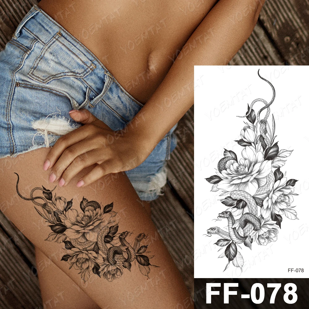 Waterproof Temporary Tattoo Stickers Peony Chrysanthemum Flash Tattoos Female Minimalist Line Body Art Arm Thigh Fake Tatto Male