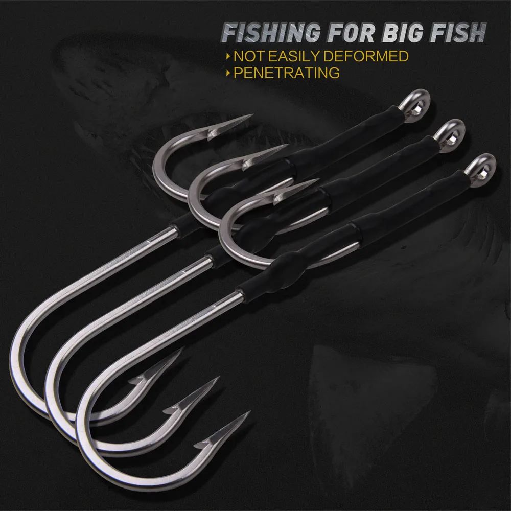 1pcs 7691 Stainless Steel Double Assist Hooks Trolling Big Game Fishing Hooks Shark Hooks Strong Fishooks 6/0-13/0