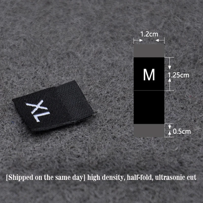 Free shipping size tags for clothing shirt Black White Middle fold Woven Clothing Size Labels For Garment 1.2X3.5cm 100pcs/lot