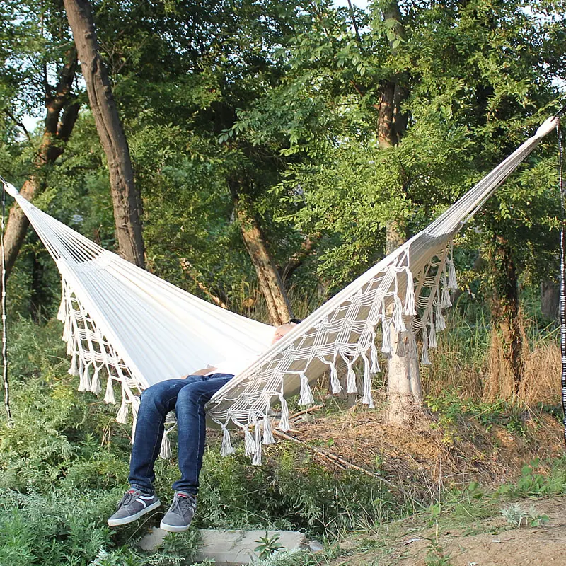 

Hammock Boho Large Brazilian Macrame Fringe 2 Person Double Deluxe Hammock Swing Net Chair Indoor Hanging Chair Hammock Swings