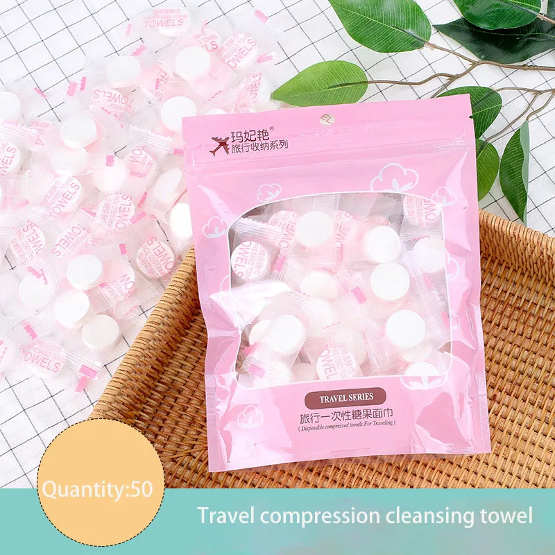 50 Pcs Compressed Wash Towel Travel Disposable Cleansing Towel Non-woven Mesh Wash Towel Cotton Towel