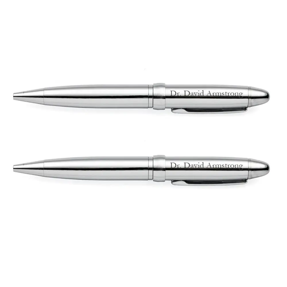 Set of 2 Engraved Executive Pens, Custom Personalized Ballpoint Pen Gift Set - Lustrous Chrome