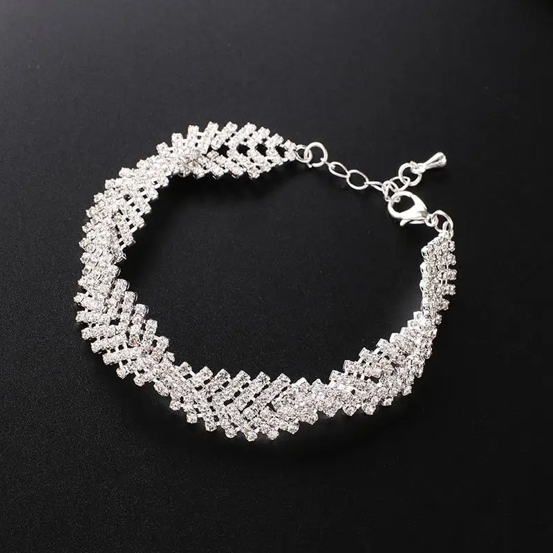 YFJEWE Fashion Crystal Bracelet for Women Wedding Bangle Hand Jewelry Multi-Layer Bridal Rhinestone Bracelet B305