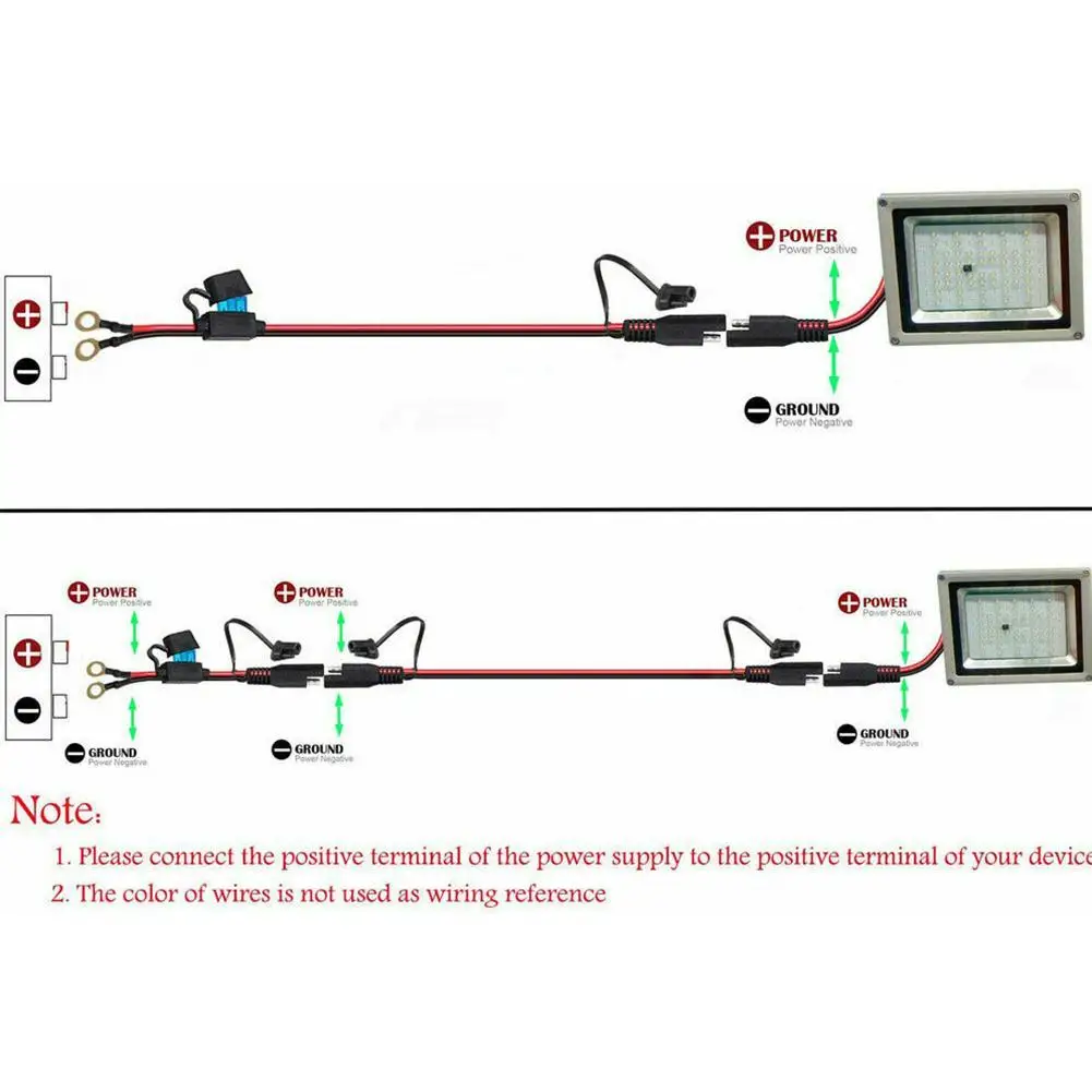 Cabo SAE liberação rápida com conector do terminal fusível, carregador de bateria, fio adaptador de extensão, preto ou vermelho, 16AWG