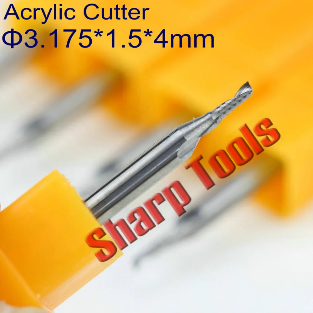 3.175x1.5mm 아크릴 텅스텐 카바이드 라우터 비트 용 단일 플루트 밀링 커터, 10 개 미니 나선형 조각 CNC 절단 도구