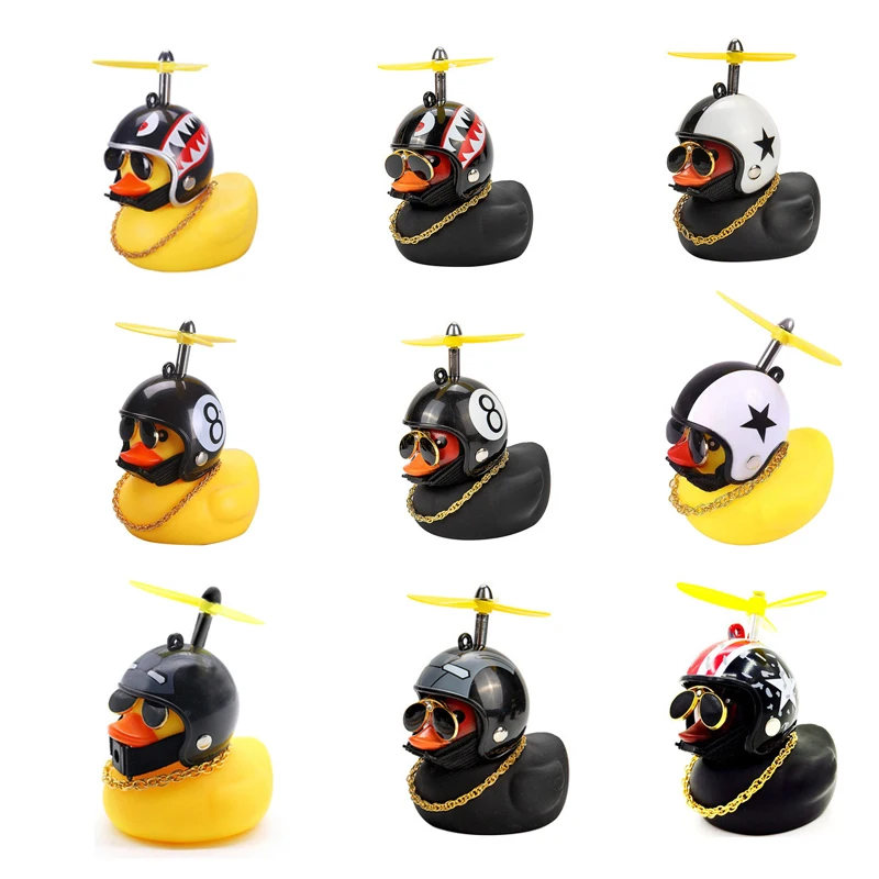 Rubber Duck Toy Car Ornaments Yellow Duck Car Dashboard Decorations Cool Glasses Duck with Propeller Helmet