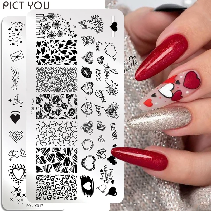 Valentine's Day Nail Stamping Plates Rose Flower Love Theme Nail Art Plate Stainless Steel Halloween Nail Design Stencil Tools