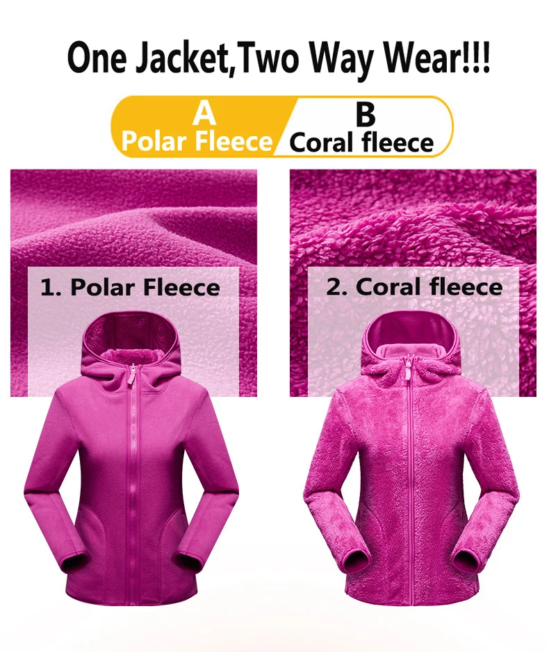 Unisex Reversible Hoodie Women Pullover Sweatshirts Winter Warm Polar/Coral Fleece Hooded Jacket Ladies Flannel Coat Hoody