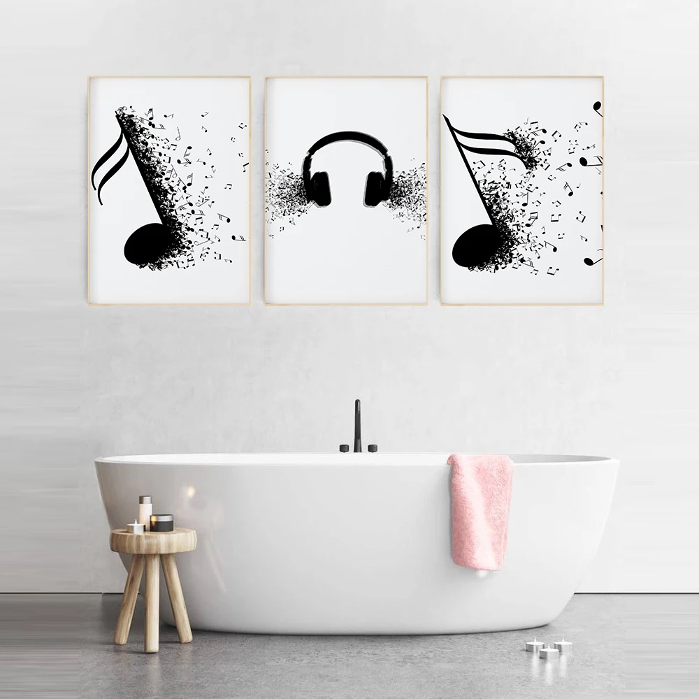 Abstract Canvas Painting Wall Art Nordic Musical Note Headphones Modern Poster Black and White Lines Living Room Home Decoration