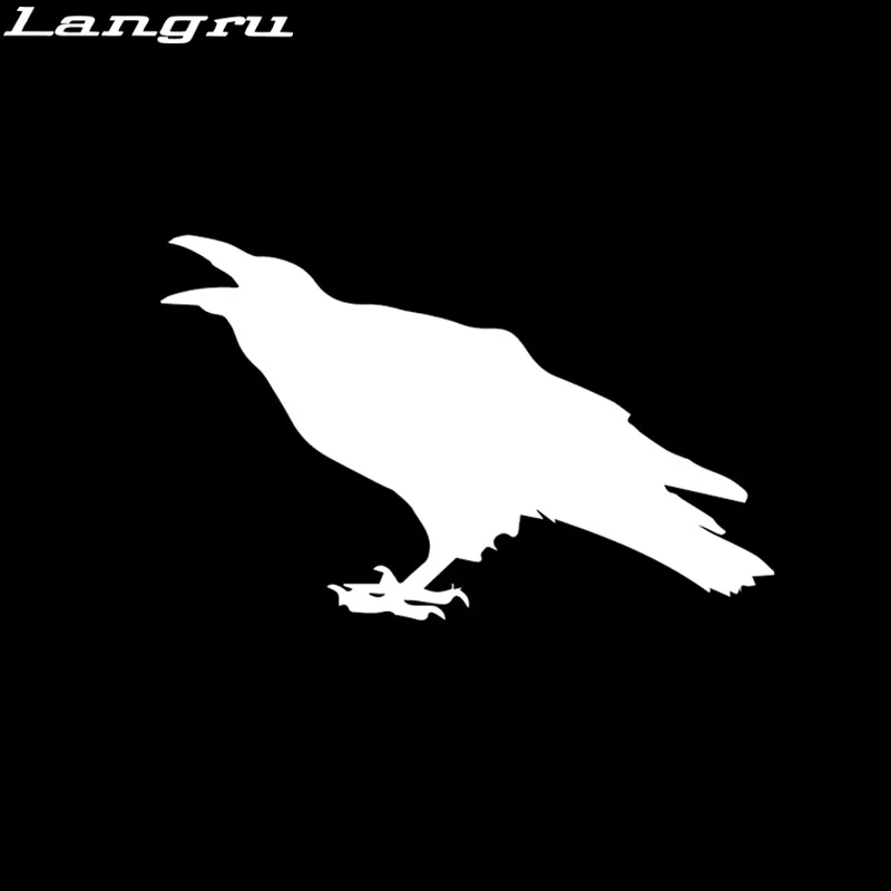 Langru 14CM*8.6CM Cawing Raven Birds Fun Vinyl Decor Car Sticker Decal Graphical Accessories Jdm