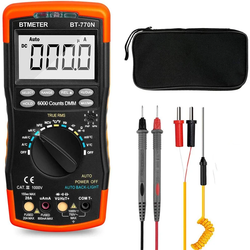 BTMETER BT-770N Digital Multimeter Auto/Manual Range Avometer Universal Meter 6000 Counts With Self-Locking Protection