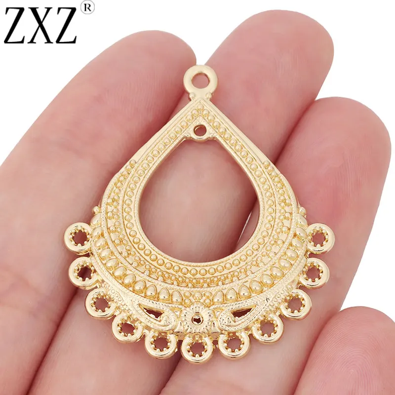 ZXZ 10pcs Gold Tone Chandelier Earring Multi Strand Connector Charms Pendants Jewelry Accessories 44x38mm