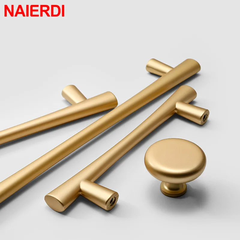 NAIERDI American Gold Cabinet Pulls Zinc Alloy European Furniture Handle Kitchen Cupboard Handle Drawer Knobs Hardware