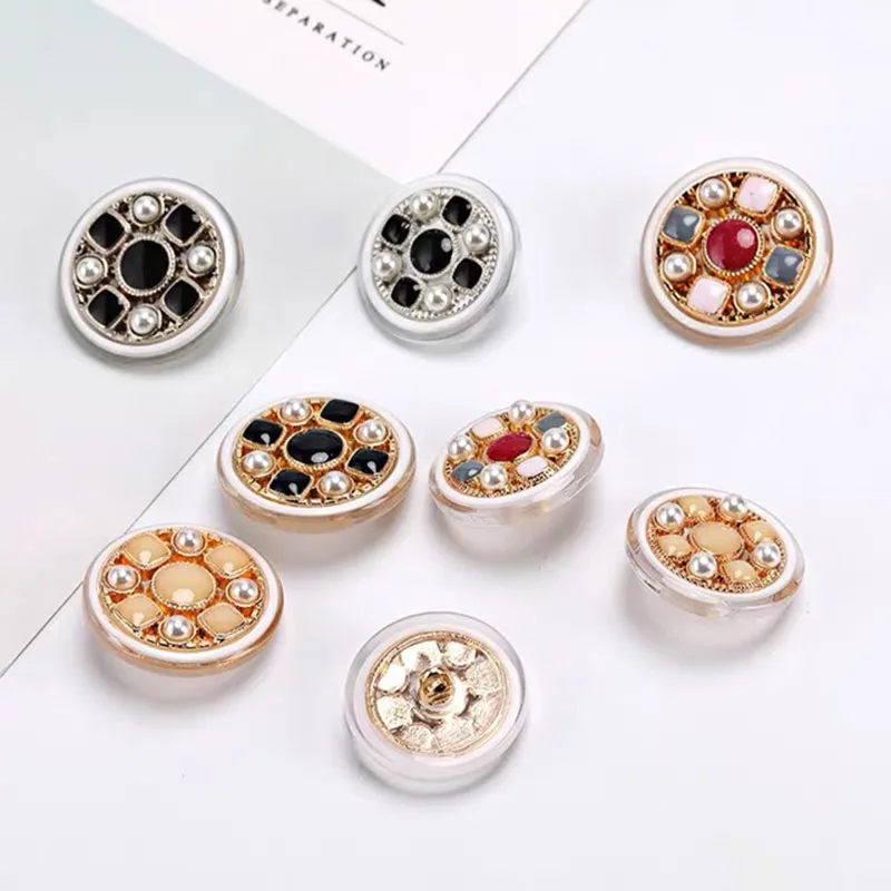 10pcs/lot Size:18-25mm Colorful Metal Pearl Shank Buttons Decorative Beads Inlay Button for Clothing Coat Embellishment(SS-2542)