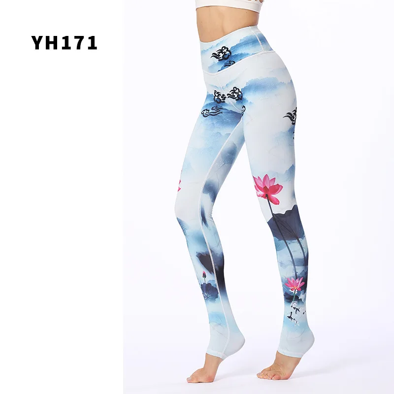 Women's Stretch Print Yoga Pants, High Waist Fitness Leggings, Sports Leggings with Pockets, Running Wear, Slim Pants