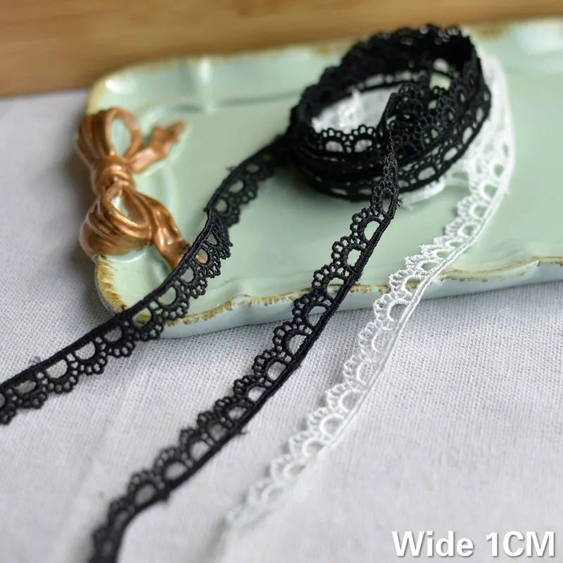 1CM Wide White Black Wavy Edge Water Soluble Lace Guipure Hollow Out Embroidery Ribbon Dress Garment Sewing Applique Material