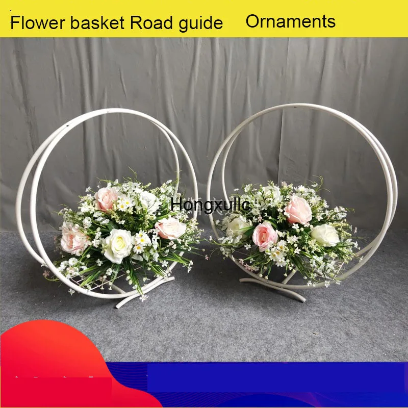 Wrought Iron Ring Flower Basket, Wedding Props, Floral Ring, Road Leading, Wedding Stage Setting, Table F