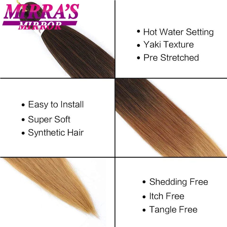 Trenzas para cabello preestiradas con ombre, jumbo, extensión sintética recta YAKI, 1/3/6/8/10 piezas, espejo de Mirra 4