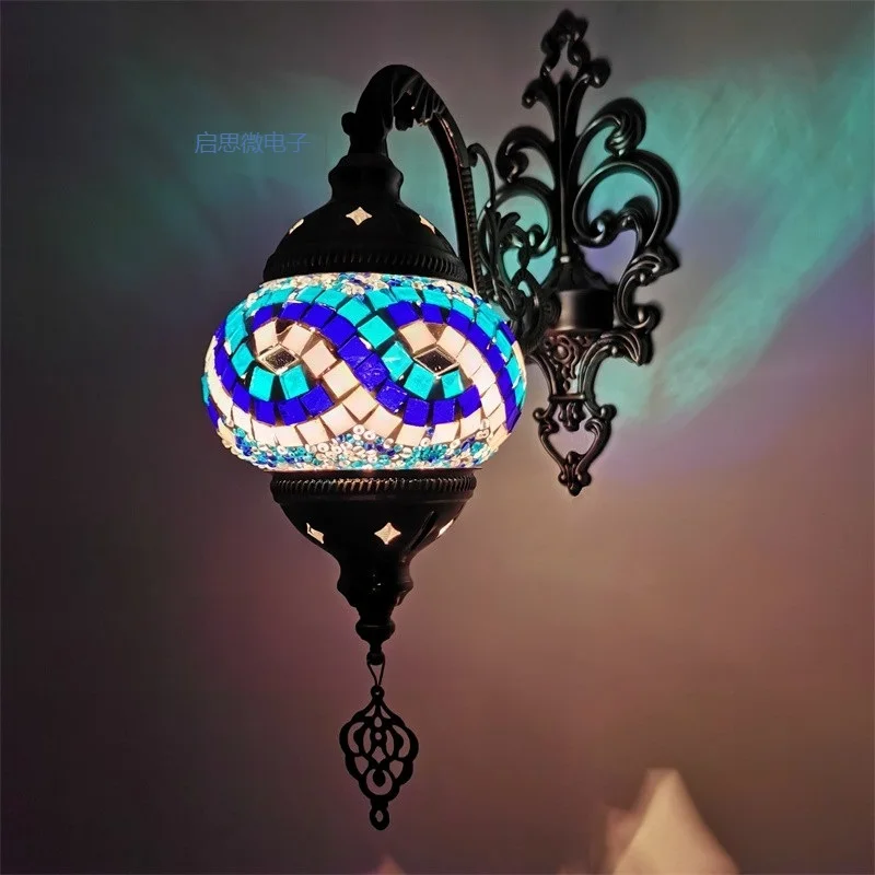 Nieuwste Mediterrane Stijl Art Deco Turkse Mozaïek Wandlamp Handgemaakte Mozaïek Glas Romantische Wandlamp