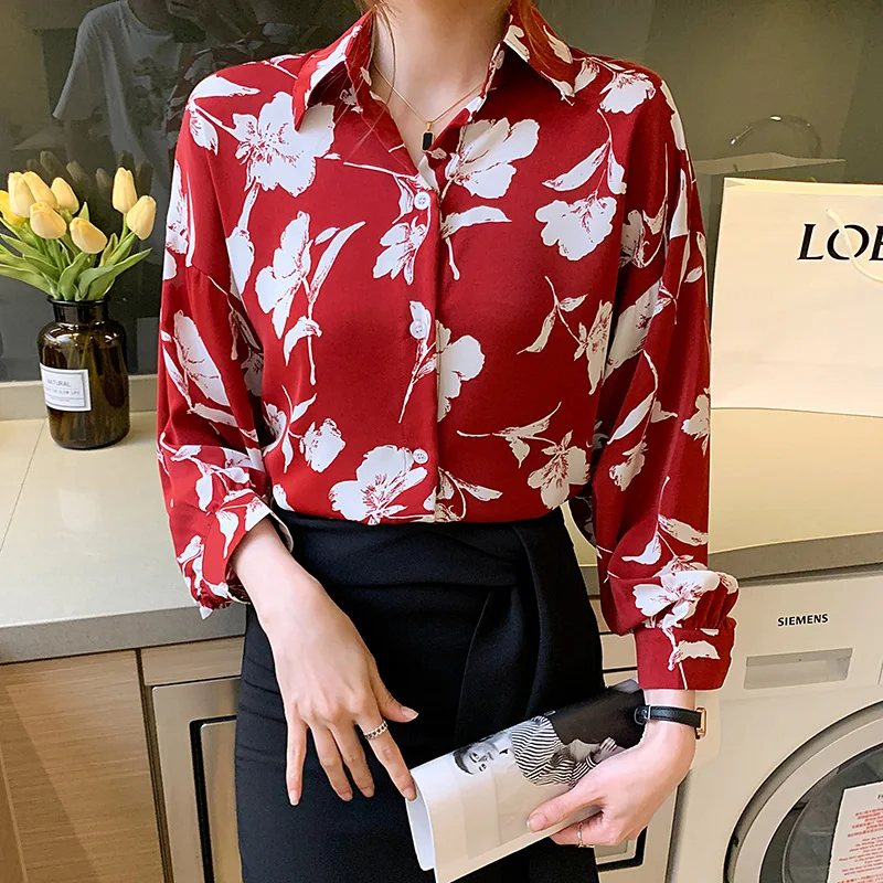 Fashion flower printing ladies shirts Women\'s Blouses Spring Autumn Long Sleeve Shirts Tops Blusas Mujer