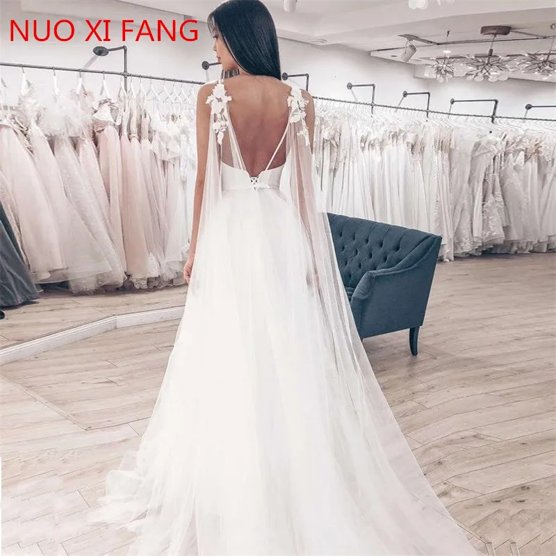 Sexy Spaghetti Straps Tulle Skirt Top Satin Vestido De Novia Sleeveless V-neck Boho Backless 2022 Wedding Dress Bride Dress