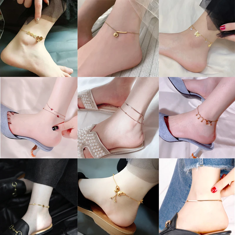 

MEYRROYU Stainless Steel Gold Color Chain Anklets For Women Geometric Anklets 2023 Trend Gift Party Fashion Jewelry De Cheville
