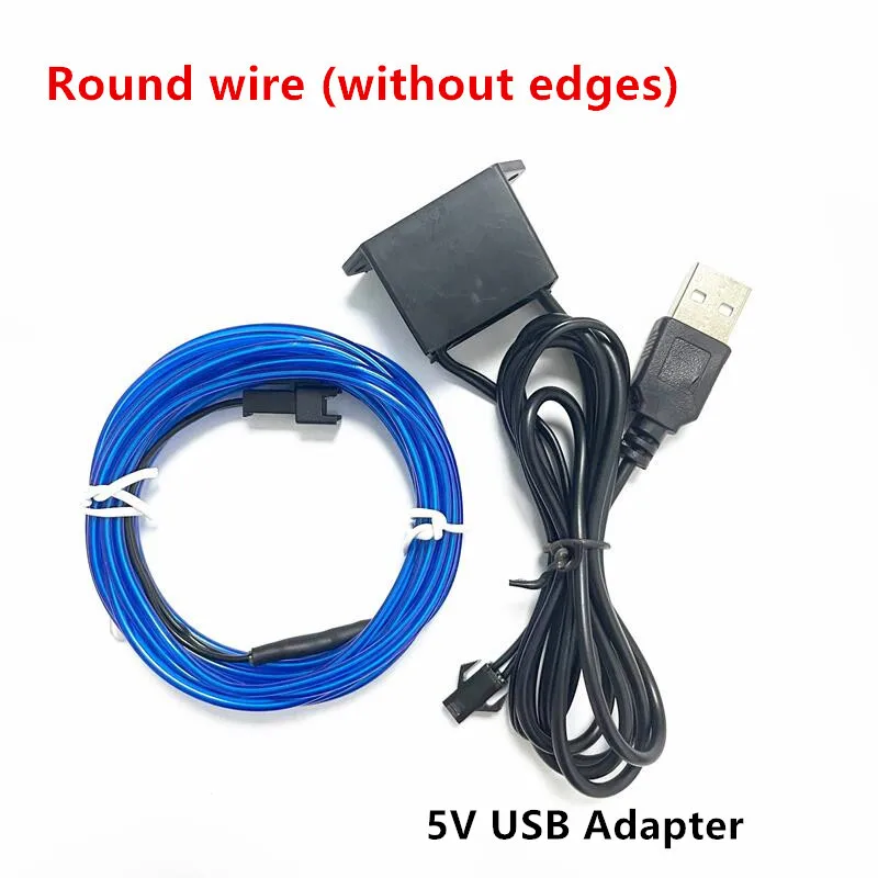 1M/2M/3M/5M/10M EL Wire 5V USB LED Strip Rope Tube Neon Light Glow Flat Edge Car Interior Atmosphere Decor Lamp Decorated Prop