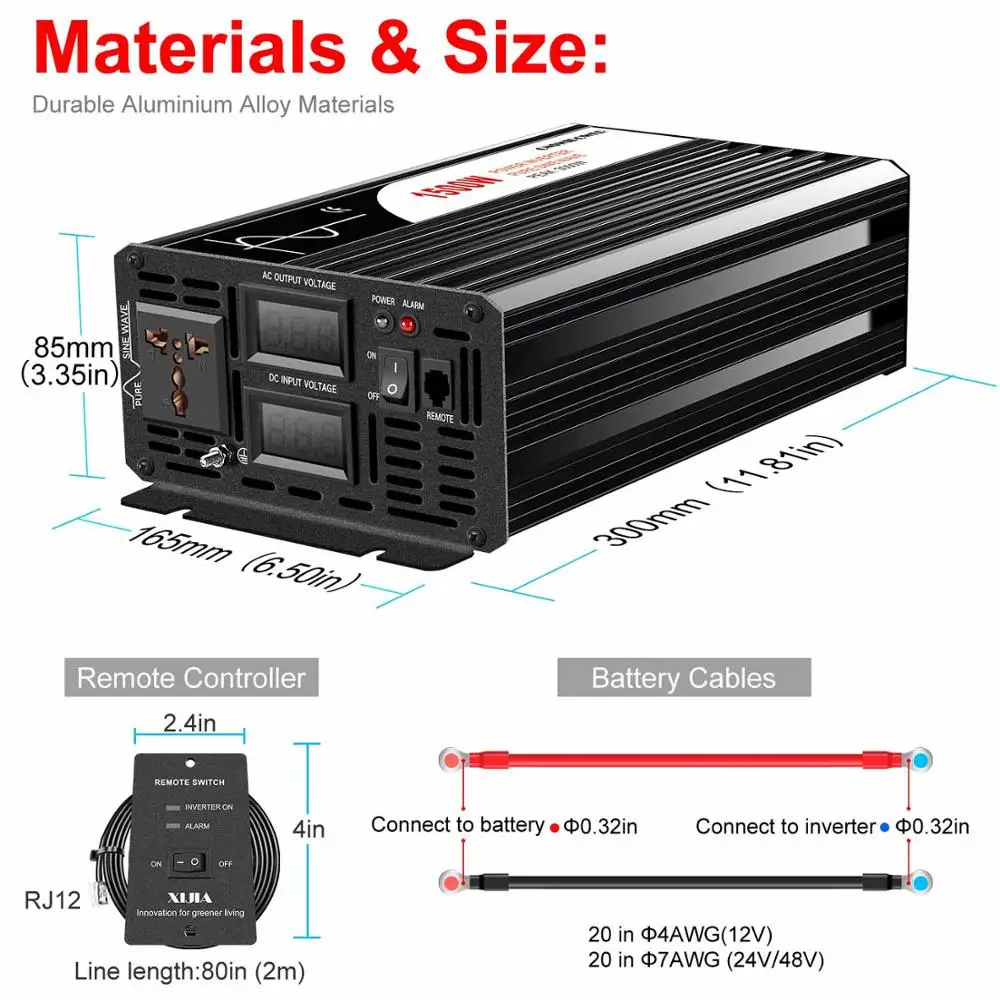 1500W inverter 12v 220v pure sine wave solar power inverter DC 24V 48V to AC 110V with remote control