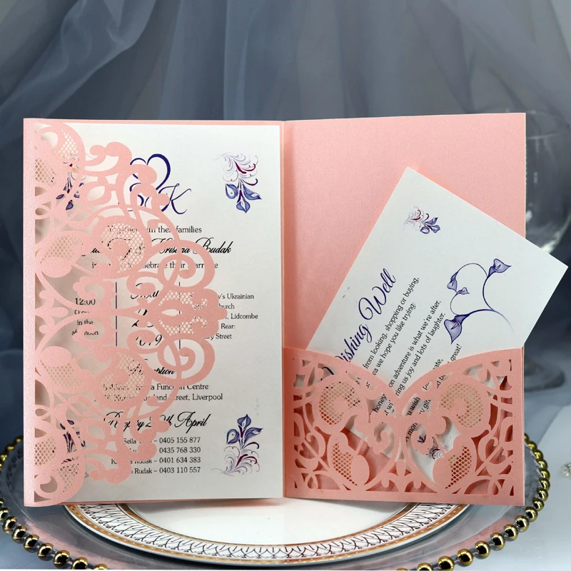 50pcs Elegant Laser Cut Wedding Invitation Card Customize Business With RSVP Card Greeting Cards Wedding Decor Party Supplies