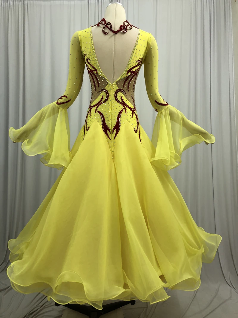 Ballroom Competition Dance Dress New Design Yellow Standard Modern Skirt High Quality Women Waltz Ballroom Dance Dresses