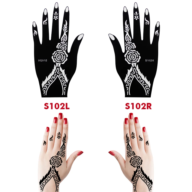 10PCS Self-Adhesive Reusable Henna Tattoo Stencils,Mehndi Indian Temporary Hand Tattoos For Body Art Painting 5 Pairs