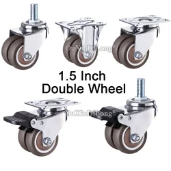 4PCS Heavy Duty 1.5” Swivel Rubber Double Wheels M10/M12x25mm With Brake Casters Furniture Replacement Casters Load 135KG GF689