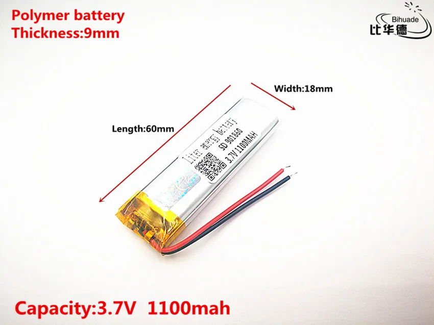 2 قطعة لتر الطاقة بطارية جيدة كوليتي 3.7V ، 1100mAH ، 901860 بوليمر ليثيوم أيون/ليثيوم أيون بطارية ل لعبة ، قوة البنك ، GPS ، mp3 ، mp4